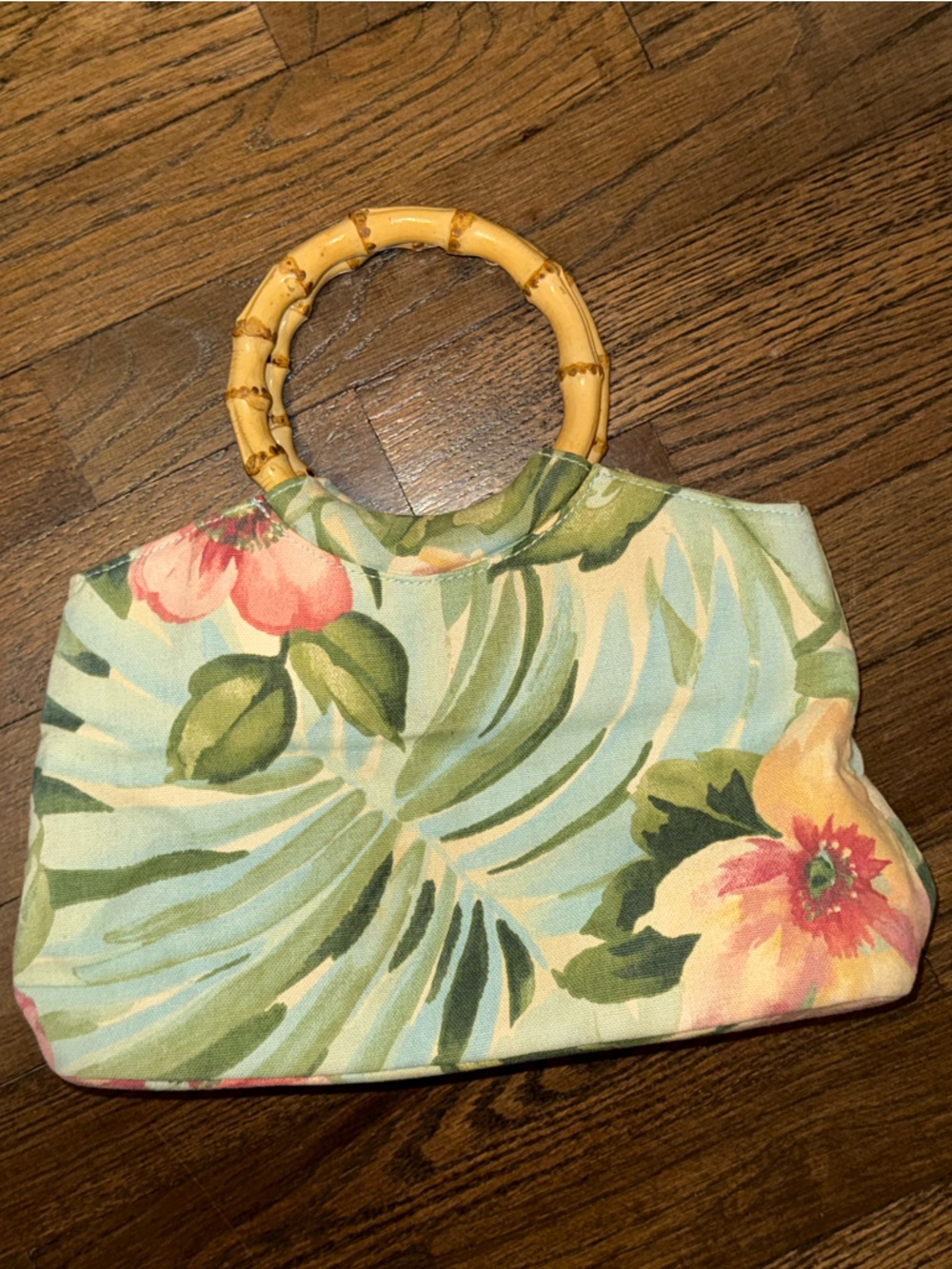 Fossil Floral Canvas Shoulder Bag in Green, Tan & Pink